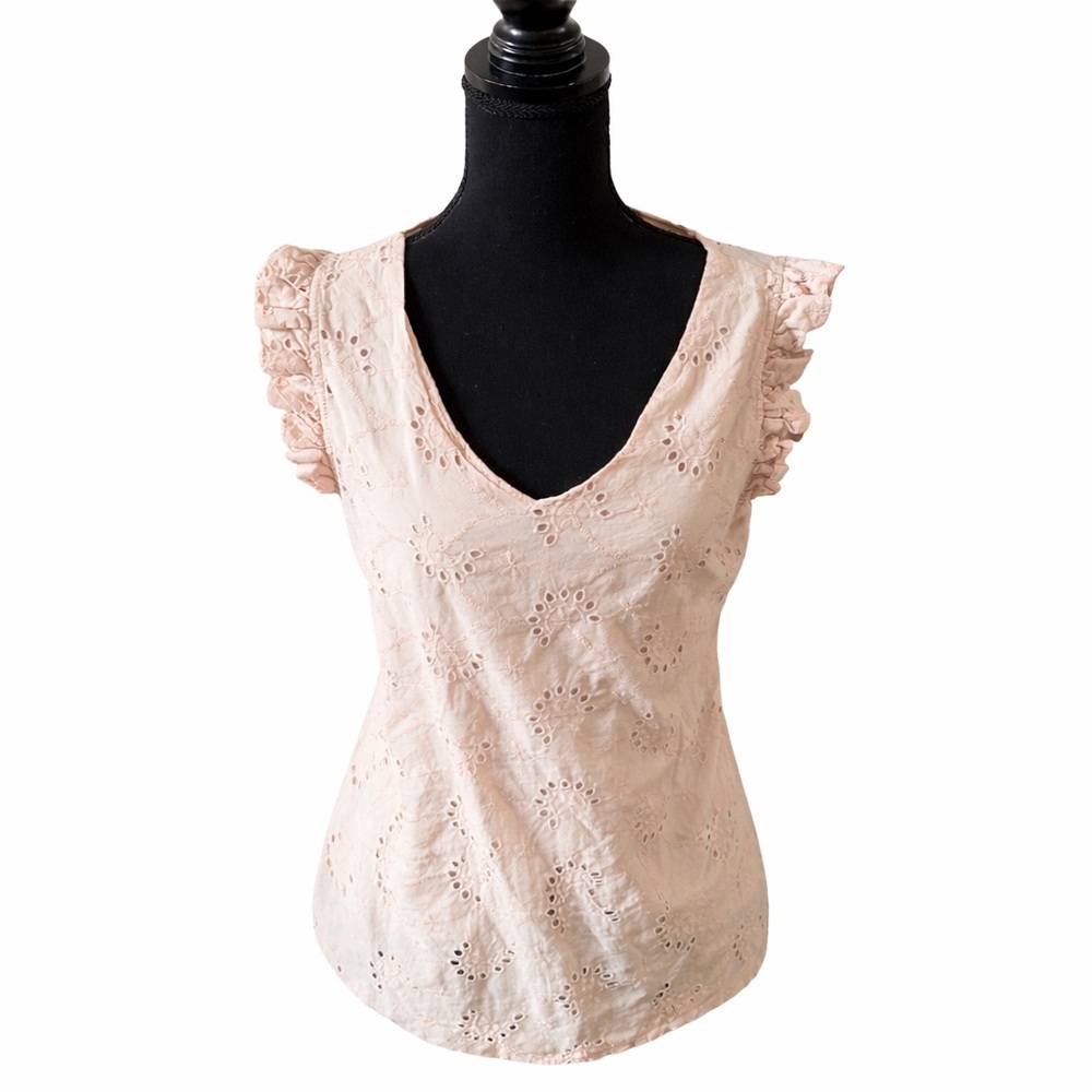 Valentina Naldi Made in Italy Blush Eyelet Ruffle Sleeve Blouse Size S